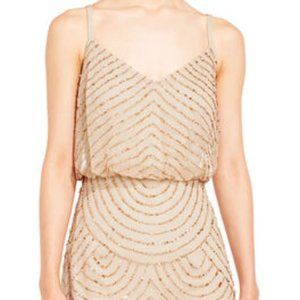 Adrianna Papell Short Sequin Blouson Dress in Gold